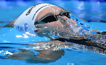 <p>Israel's Anastasya Gorbenko competes in the final of the women's 100m backstroke swimming event during the Tokyo 2020 Olympic Games at the Tokyo Aquatics Centre in Tokyo on July 27, 2021. (Photo by Oli SCARFF / AFP)</p> 