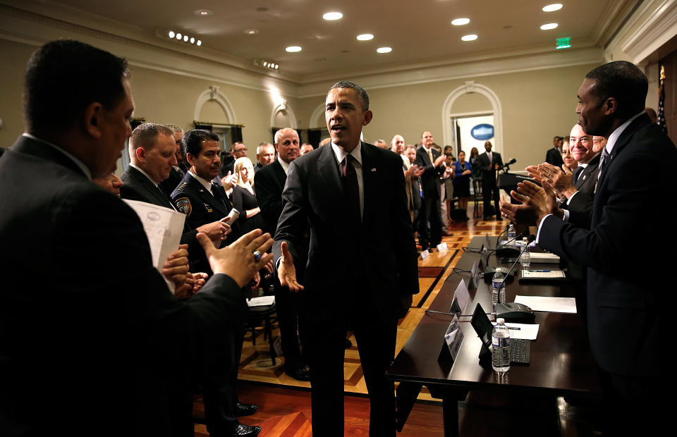 President Barack Obama greets law enforcement leaders from across the country after speaking to them in the Eisenhower Executive Office Building May 13, 2014 in Washington, DC. Obama discussed immigration reform while meeting with the law enforcement leaders.  (Photo: Win McNamee/Getty Images)