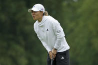 Danielle Kang reacts to missing a putt for eagle on the second hole during the third and final round of the LPGA Drive On Championship golf tournament Sunday, Aug. 2, 2020, at Inverness Golf Club in Toledo, Ohio. Kang birdied the hole. (AP Photo/Gene J. Puskar)