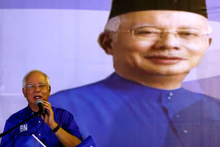 Malaysia's Prime Minister Najib Razak speaks during an election campaign rally in Kuala Lumpur, Malaysia May 1, 2018. REUTERS/Lai Seng Sin