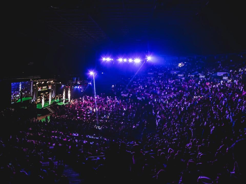 Leeds’s First Direct Arena, hosting the Unibet Premier League Darts on 16 May 2019 (Getty Images)