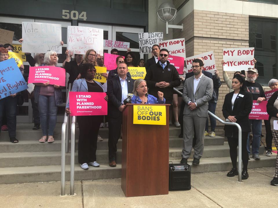 U.S. Rep. Susan Wild (D-7) rallies with supporters of abortion rights outside the Edward N. Cahn U.S. Courthouse & Federal Building in Allentown, Pa., on Tuesday, May 3, 2022.