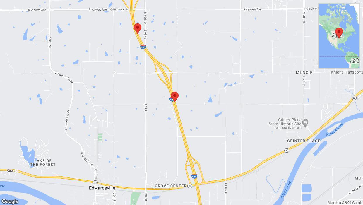 A detailed map that shows the affected road due to 'Heavy rain prompts traffic advisory on northbound I-435 in Kansas City' on May 6th at 11:05 p.m.