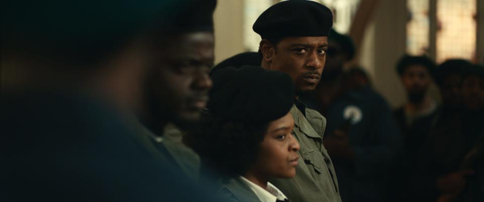 Lakeith Stanfield (center) plays FBI informant William O'Neal in "Judas and the Black Messiah."