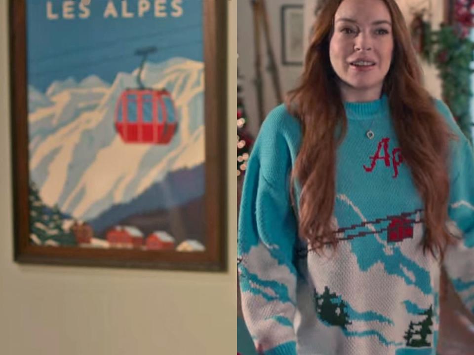 les alpes poster hanging in sierras room and sierra wearing an alps-style sweater in falling for christmas