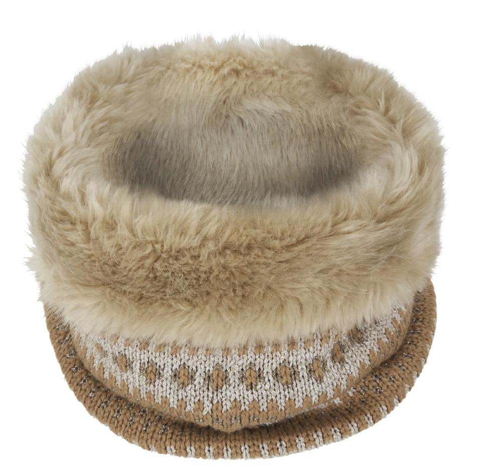 This undated image provided by Banana Republic shows Banana Republic’s Fair Isle Faux-Fur Neckwarmer. From faux fur coats to “vegan leather” accents, faux fur gifts are trending, in 2013. (AP Photo/Banana Republic)