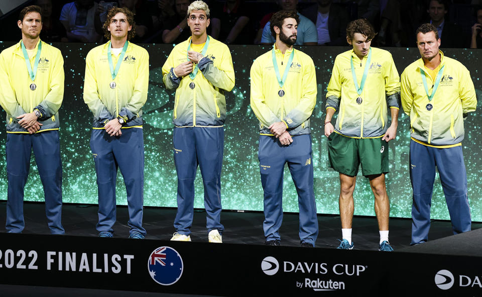 Lleyton Hewitt and the Aussie team, pictured here in the Davis Cup finals in 2022.