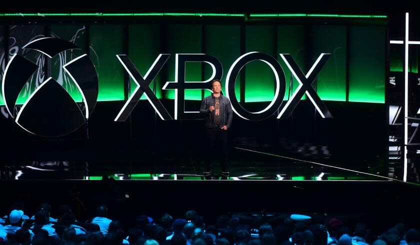 Phil Spencer, Executive President of Gaming at Microsoft, addresses the audience at the Xbox 2018 E3 briefing in Los Angeles, California on June 10, 2018, ahead of the 24th Electronic Entertainment Expo which opens on June 12. (Photo by Frederic J. BROWN / AFP) (Photo credit should read FREDERIC J. BROWN/AFP via Getty Images)