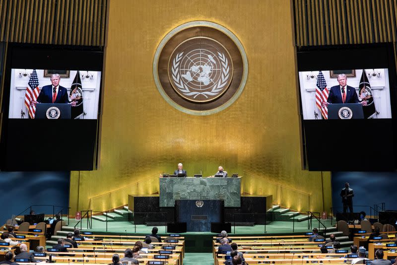 U.S. President Donald Trump speaks during the 75th annual U.N. General Assembly