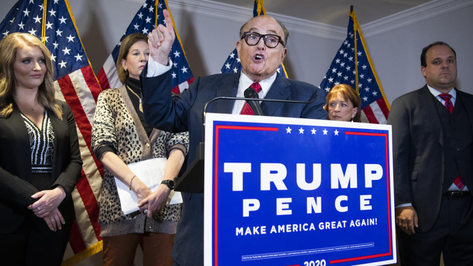 Rudolph Giuliani, attorney for President Donald Trump, conducts a news conference at the Republican National Committee, on lawsuits regarding the outcome of the 2020 presidential election on Thursday, November 19, 2020. (Tom Williams/CQ-Roll Call, Inc via Getty Images)