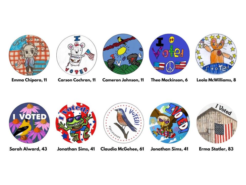 The ten finalists for Johnson County's "I Voted" sticker contest have been revealed. Polls remain open to the public through July 31 and two winners will have their stickers printed and available in every precinct in the county this November.