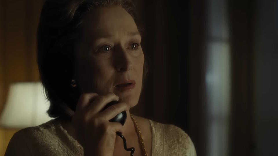 Meryl Streep talks on the phone in The Post