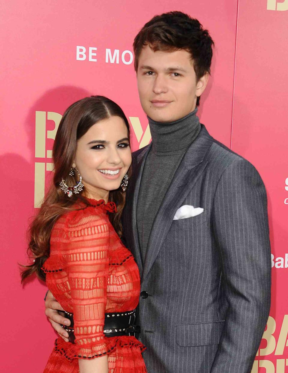 Violetta Komyshan and Ansel Elgort attend the premiere of "Baby Driver" at Ace Hotel on June 14, 2017 in Los Angeles, California