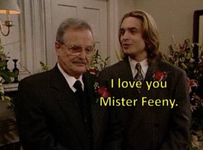 Eric Matthews from "Boy Meets World" saying, "I love you, Mister Feeny," to him.