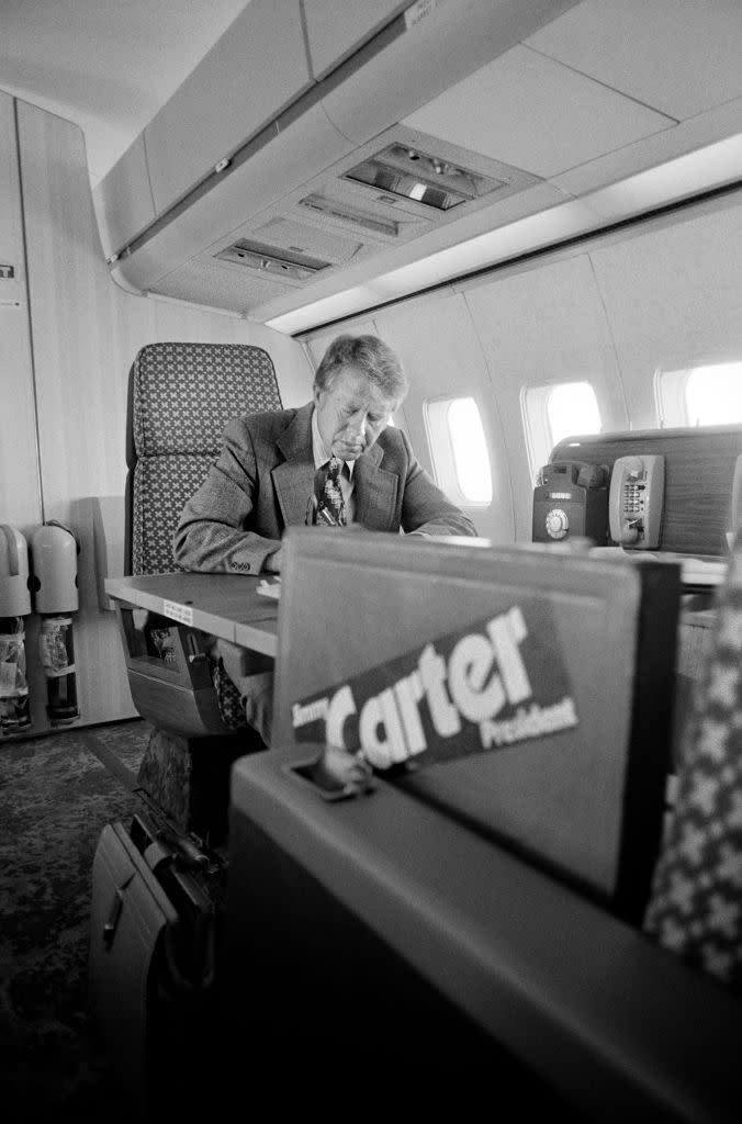democratic presidential nominee jimmy carter working aboard the 