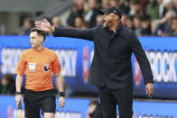 Burnley manager Vincent Kompany reacts on the touchline, during the English Premier League soccer match between Burnley and Newcastle United, at Turf Moor, in Burnley, England, Saturday, May 4, 2024. (Steve Welsh/PA via AP)