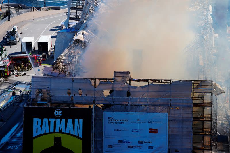 Fire at the Old Stock Exchange, Boersen, in Copenhagen