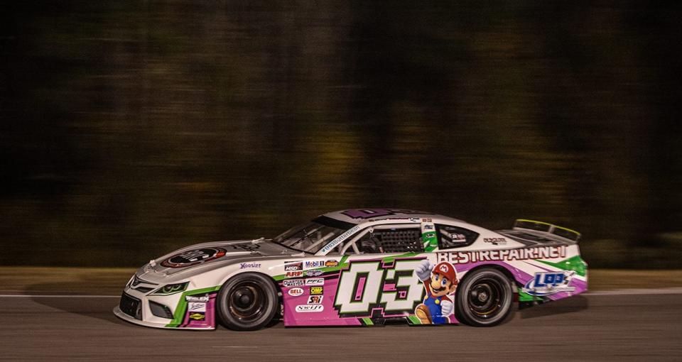 Brenden “Butterbean Queen”, driver of the No. 03 late model, during the South Carolina 400 Charlie Powell Memorial at Florence Motor Speedway in Florence, South Carolina on November 18, 2023. (Ted Malinowski/NASCAR)