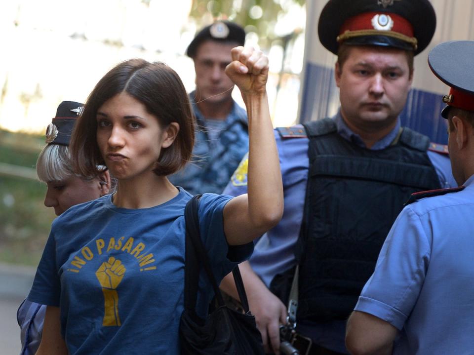 Tolokonnikova before her court hearing in Moscow, August 2012 (Natalia Koleskikova/AFP/Getty)
