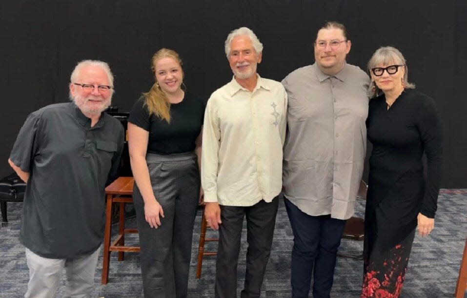 Poet Brian Griffin, pianist Julia Haas, bass Andrew Wentzel, composer Forrest Wentzel and mezzo-soprano Karen Nickell gave the first performance of “Sanctuary Walls,” a musical meditation on the 2008 TVUUC shooting, in September 2023 at Knoxville Opera Company.