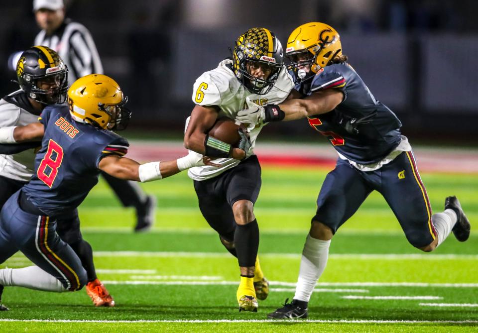 Yucca Valley's Myles Harper, shown here on Nov. 25, 2023 against Cerritos in the CIF-SS Division 12 title game, was one of the top players in the valley on both sides of the ball this season.