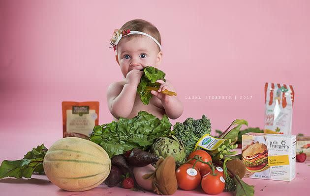 Liam's twin sister Lola stared in her own 'veggie smash'. Photo: Laura Stennett Photography