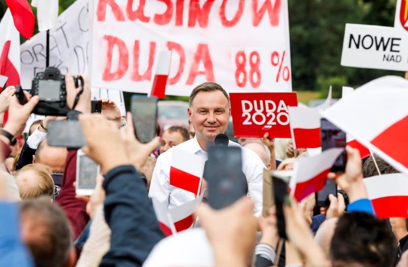 Polish President Andrzej Duda meets local residents in Odrzywol