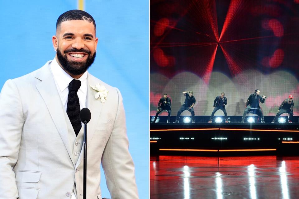 LOS ANGELES, CA - MAY 23: 2021 BILLBOARD MUSIC AWARDS -- Pictured: (l-r) Drake accepts Artist of the Decade with son Adonis on stage during the 2021 Billboard Music Awards held at the Microsoft Theater on May 23, 2021 in Los Angeles, California. -- (Photo by Christopher Polk/NBC/NBCU Photo Bank via Getty Images); Mandatory Credit: Photo by Larry Marano/Shutterstock (12997966bn) Nick Carter, Howie Dorough, AJ McLean, Brian Littrell and Kevin Richardson of Backstreet Boys perform during the DNA World Tour at The iTHINK Financial Amphitheatre, West Palm Beach, Florida, USA - 22 Jun 2022 Backstreet Boys in Concert, DNA World Tour, The iTHINK Financial Amphitheatre, West Palm Beach, Florida, USA - 22 Jun 2022