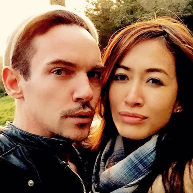 Johnathan Rhys Meyers with his fiancé Mara Lane. Photo: Instagram