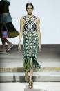 <p><i>Green printed fringe dress from the SS18 Mary Katrantzou collection. (Photo: Getty) </i></p>