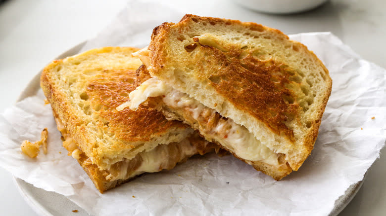 kimchi grilled cheese on parchment