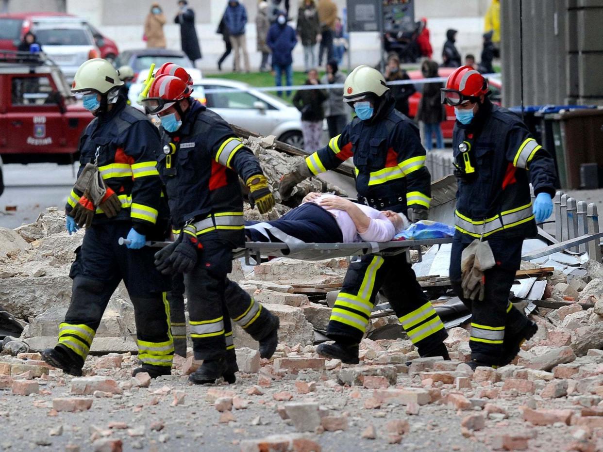 Firefighters rescue a resident in Zagreb after an earthquake hit Croatia: AP