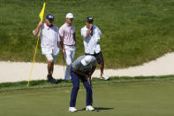 Luke List misses a birdie putt attempt on the 14th green during the third round of the Memorial golf tournament Saturday, June 4, 2022, in Dublin, Ohio. (AP Photo/Darron Cummings)