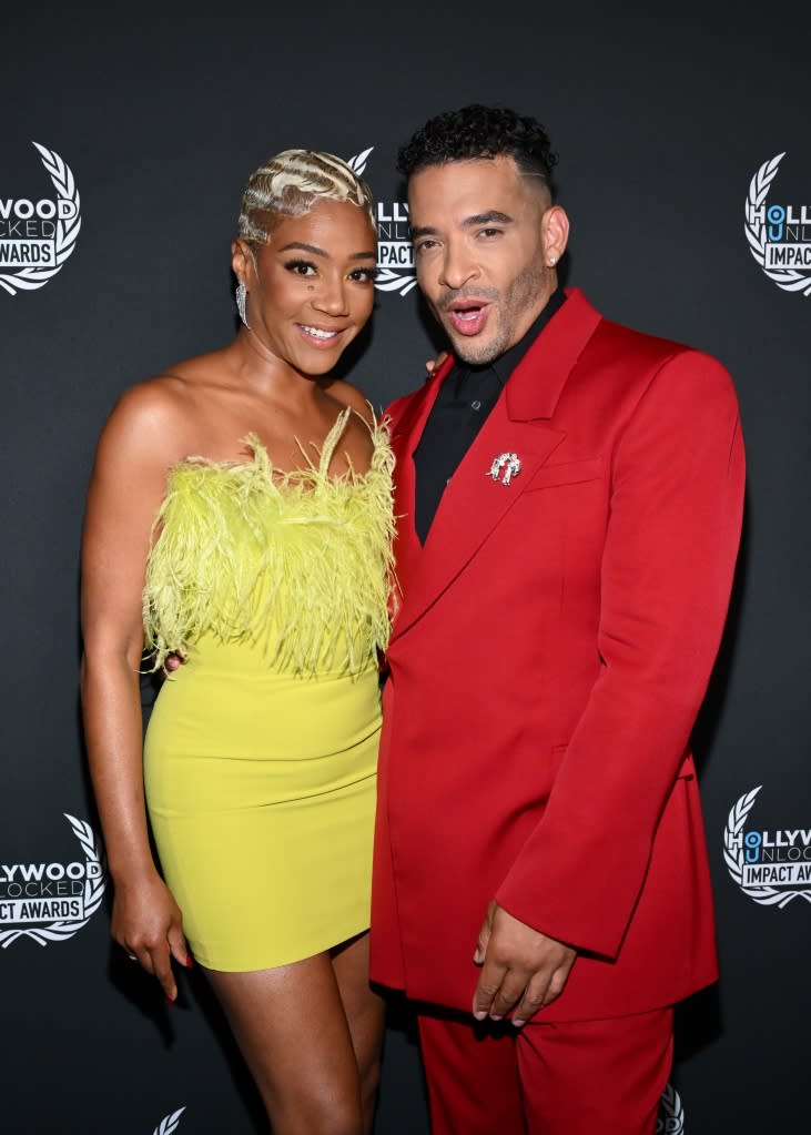 Tiffany Haddish and Jason Lee at the Hollywood Unlocked Impact Awards held at The Beverly Hilton International Ballroom on June 27, 2023 in Beverly Hills, California.