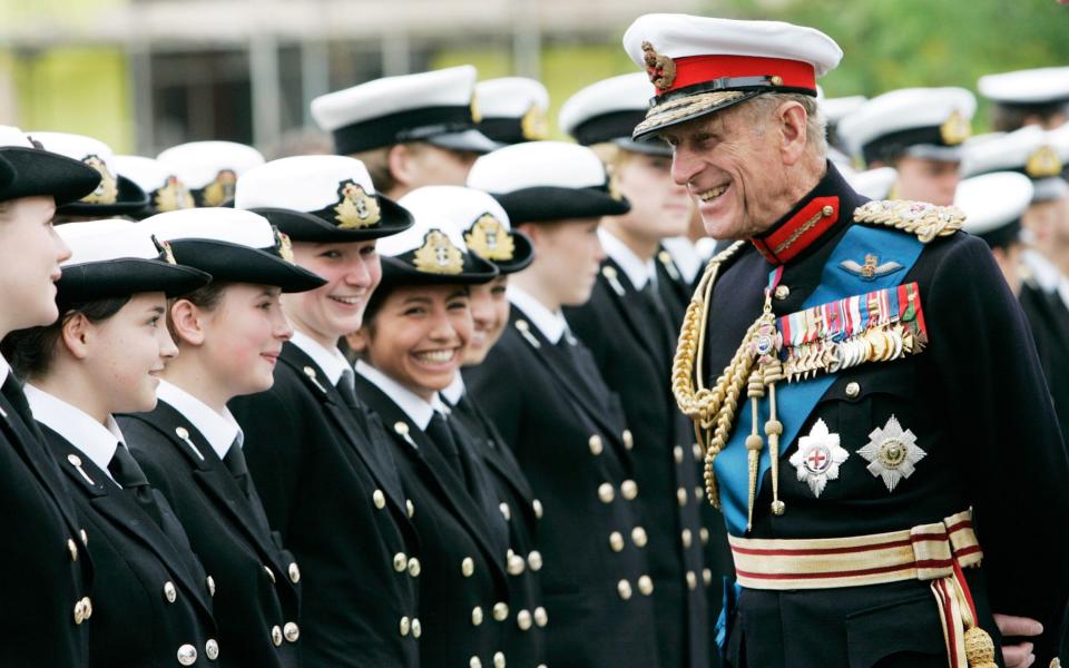 Prince Philip, Duke of Edinburgh meets students from Pangbourne College to mark the 25th anniversary of Liberation Day - Tim Graham 