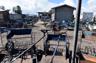 Tricycles used by disabled persons are seen abandoned at the crossing point between the Democratic Republic of Congo and Rwanda amid concerns about the spread of coronavirus disease (COVID-19), at the Petite Barriere in Goma