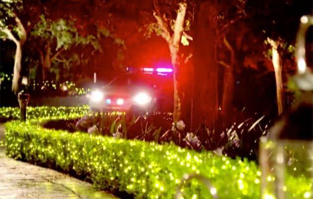 A new promo for The Bachelor Australia shows a police vehicle arriving at the mansion during the first cocktail party. Source: Channel 10