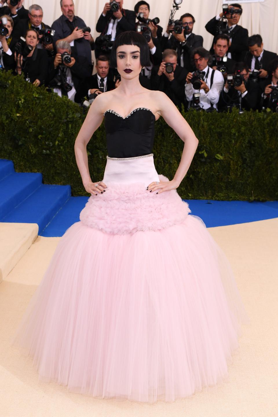 <h1 class="title">Lily Collins in Giambattista Valli and Tiffany jewelry</h1><cite class="credit">Photo: Shutterstock</cite>