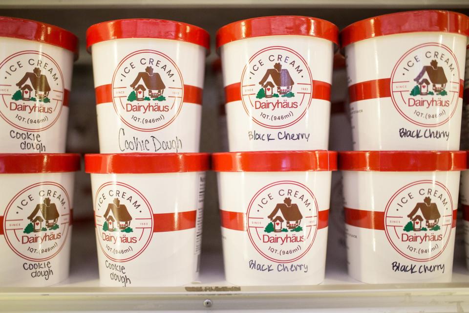 Locally made products like ice cream from Dairyhaus and apparel from Rockford Art Deli are stocked in area Schnucks stores like this one at Schnucks Roscoe Wednesday, March 31, 2021, in Roscoe.