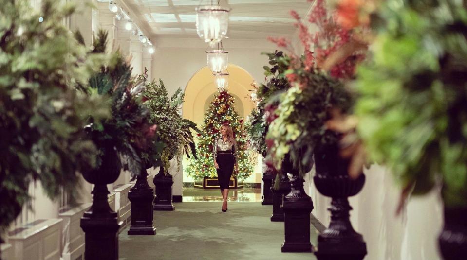 First lady Melania Trump views the decorations at the White House, in a photo released Nov. 30, 2020. / Credit: White House Photo