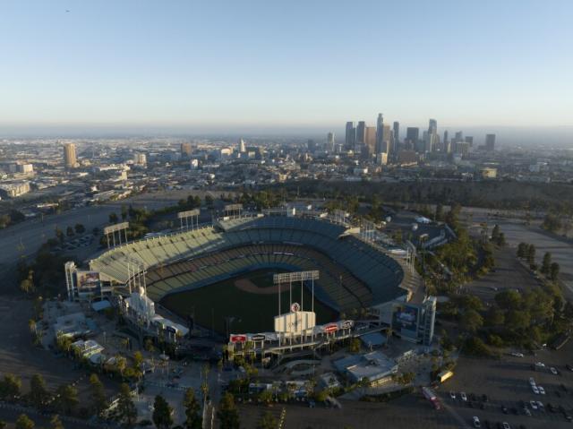 Dodger stadium with Los Angeles in the background T-Shirt