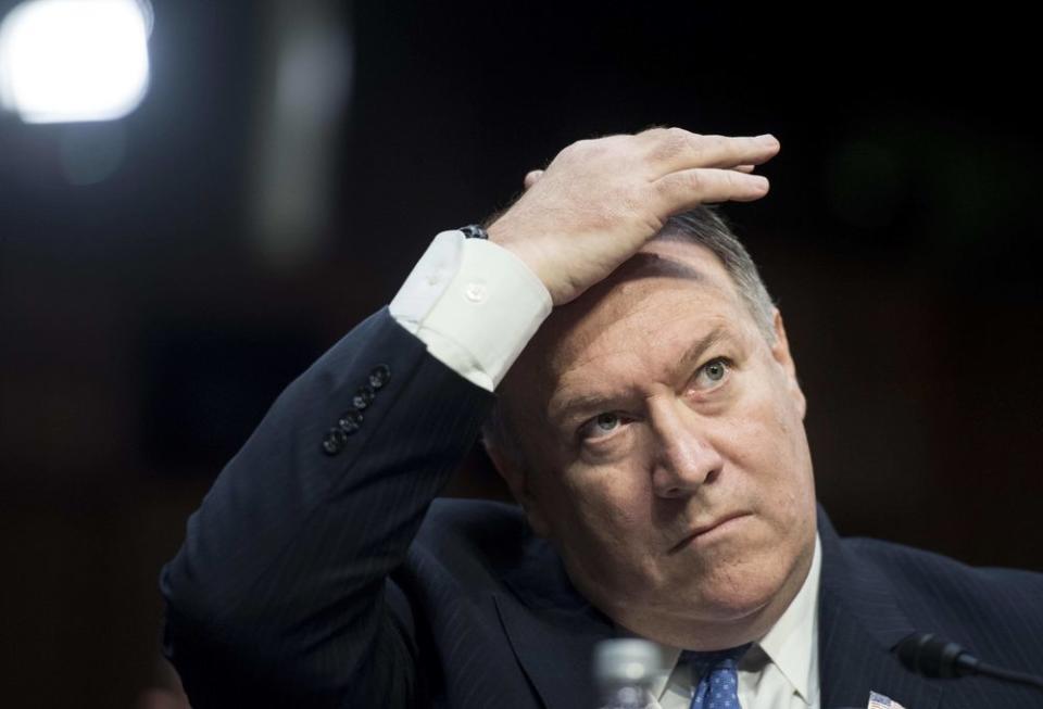 CIA Director Mike Pompeo testifies during a Senate Intelligence Committee hearing. Pompeo is set to replace Rex Tillerson as secretary of state.