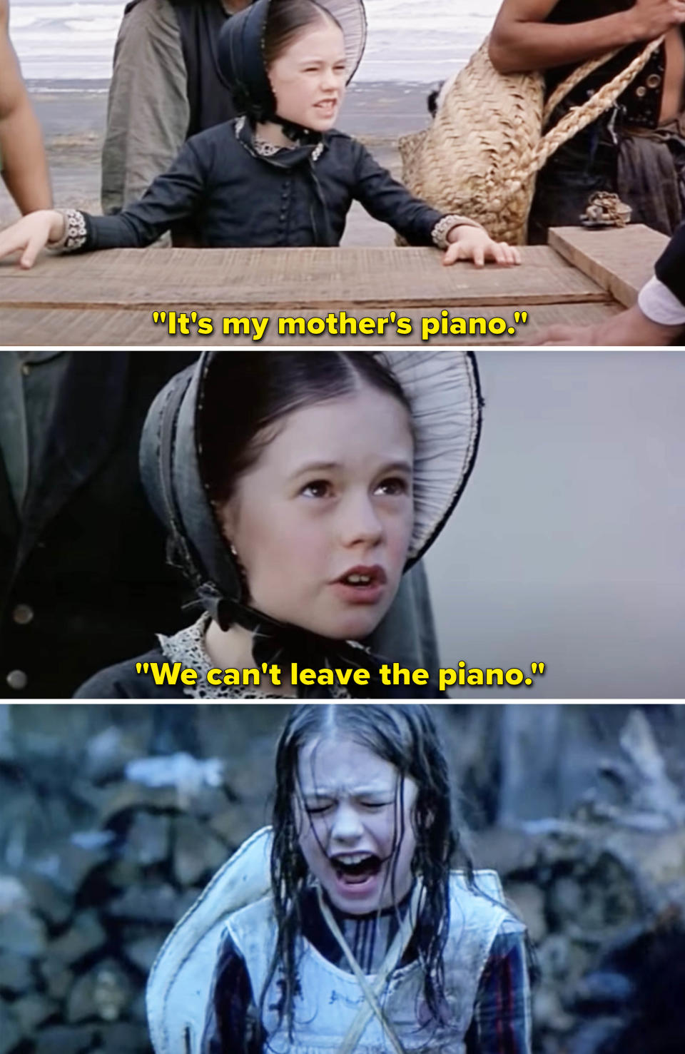 Flora saying it's her mother's piano and "We can't leave the piano," and then crying