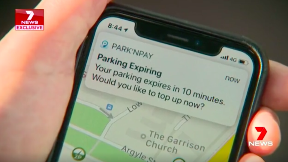 The Park ‘n Pay app can send drivers an alert if their parking space is about to expire or if the spot is about to turn into a no-stopping zone. Source: 7News