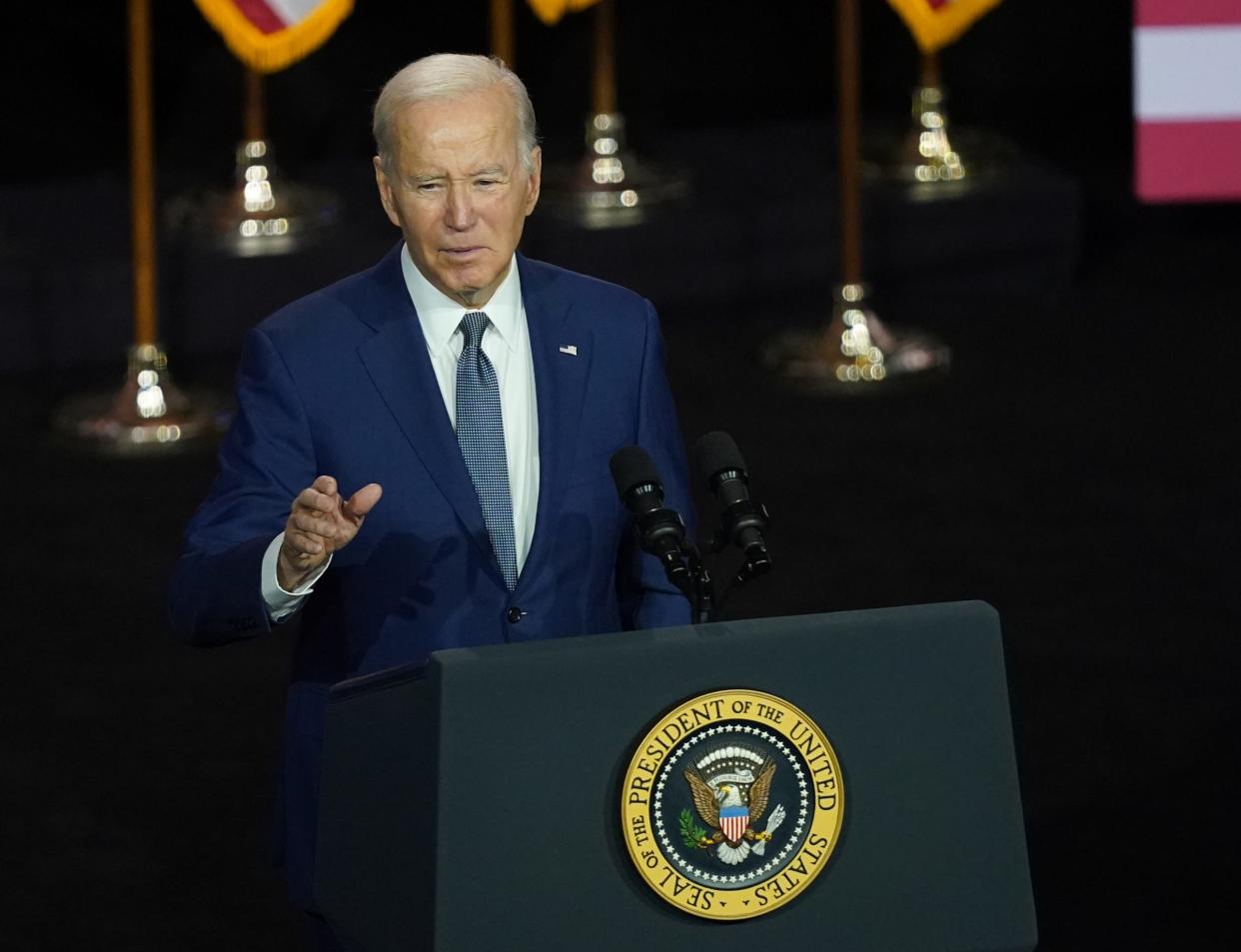 President Joe Biden takes the stage at Westchester Community College in Valhalla on Wednesday, May 10, 2023, to discuss the partisan standoff over the nation's debt limit and the economic crisis that will occur if it isn't resolved within the coming weeks.