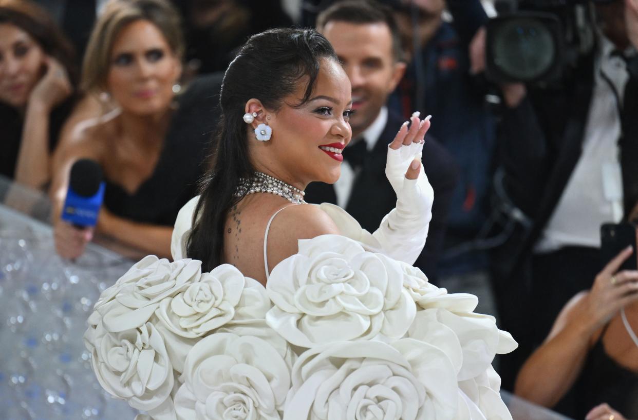 Barbadian singer Rihanna arrives for the 2023 Met Gala at the Metropolitan Museum of Art on May 1, 2023, in New York. - The Gala raises money for the Metropolitan Museum of Art's Costume Institute. The Gala's 2023 theme is 