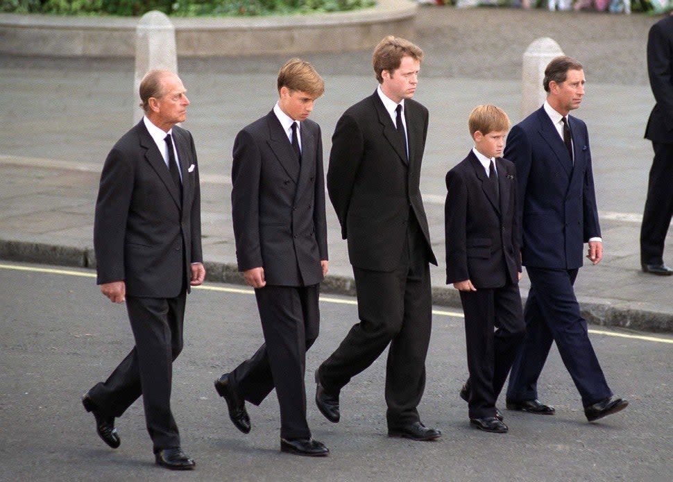 Royals at funeral of Princess Diana