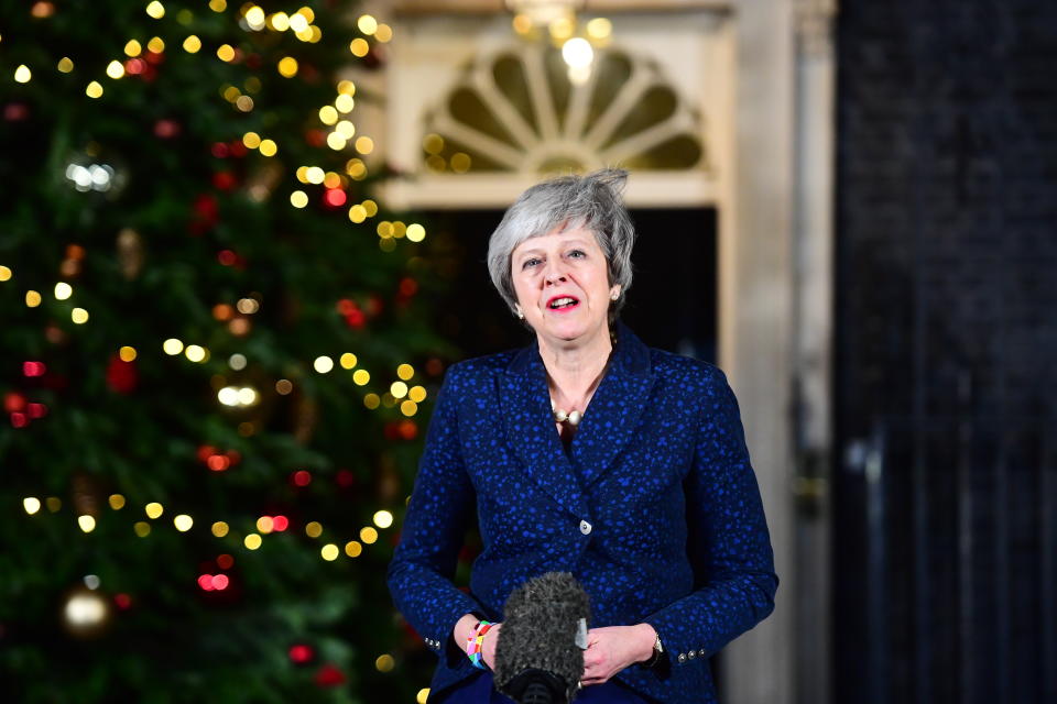 Prime Minister Theresa May makes a statement in 10 Downing Street, London, after she survived an attempt by Tory MPs to oust her with a vote of no confidence.