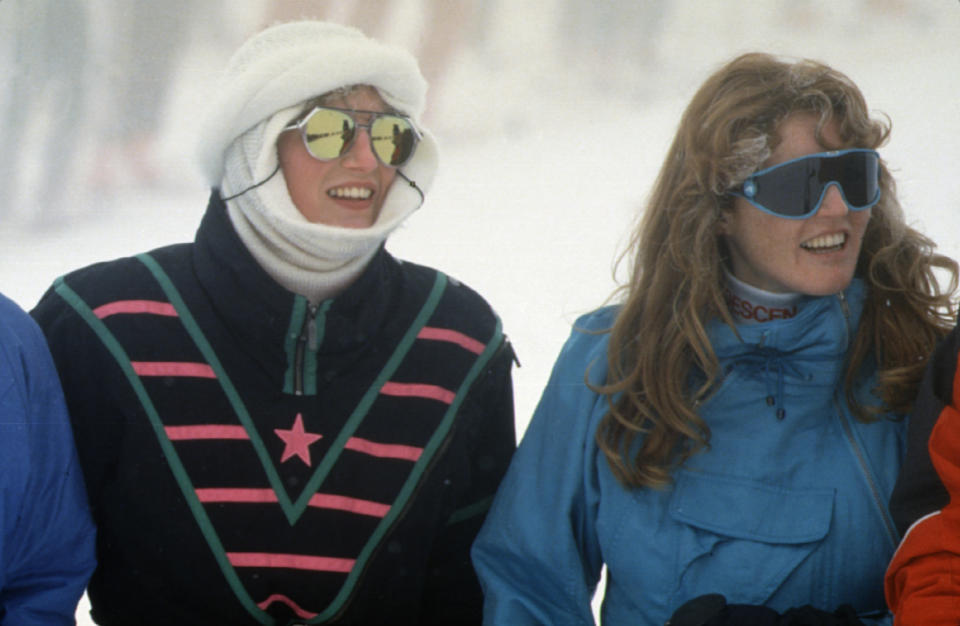 <p><strong>Princess Diana</strong> and <strong>Fergie, Duchess of York</strong>, in <strong>Klosters</strong>, <strong>Switzerland</strong>. Beside them, while not pictured, are husbands Prince Charles and his brother, Prince Andrew Duke of York. The photo was taken on <strong>February 17, 1987.</strong></p>