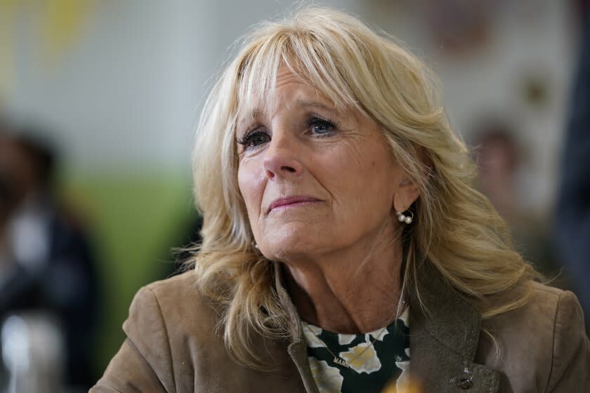 FILE - First lady Jill Biden visits with Slovak and Ukrainian mothers and their children as the families participate in a Mother's Day activity in Kosice, Slovakia, May 8, 2022. (AP Photo/Susan Walsh, Pool, File)